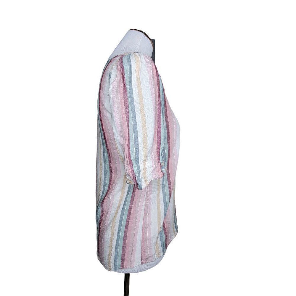 Alison Andrews Multicolor Stripe Metallic Short Sleeve Blouse Size Small - Picture 6 of 10